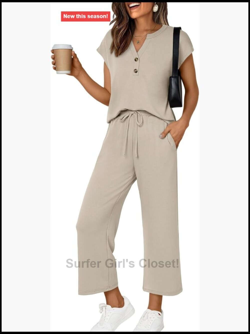 Cap Sleeve V-Neck Wide Leg Pants Lounge Set Cute Two Piece